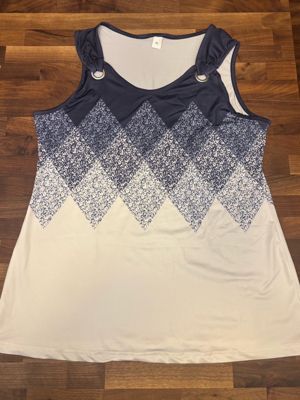 Sleeveless Women's Patterned Tank Top - Navy and White